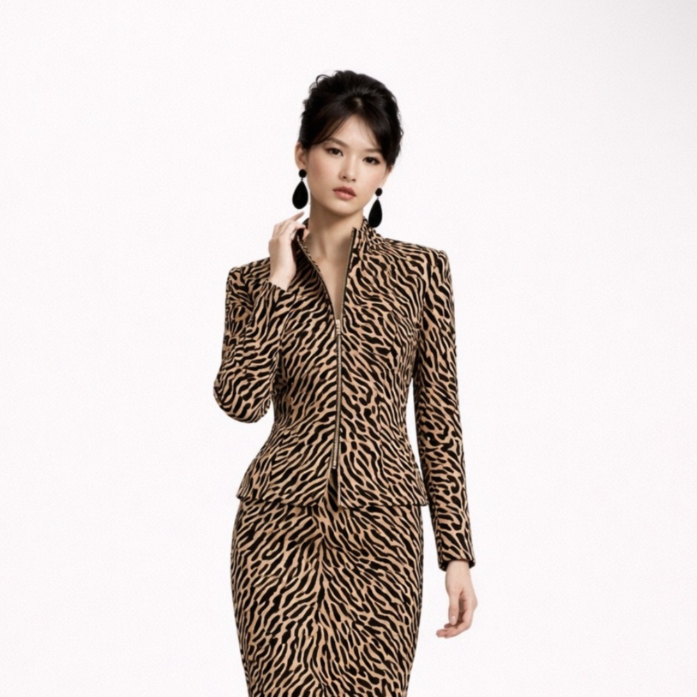 ST. JOHN 2 pc suit Zebra Print Skirt jacket - Picture 1 of 17
